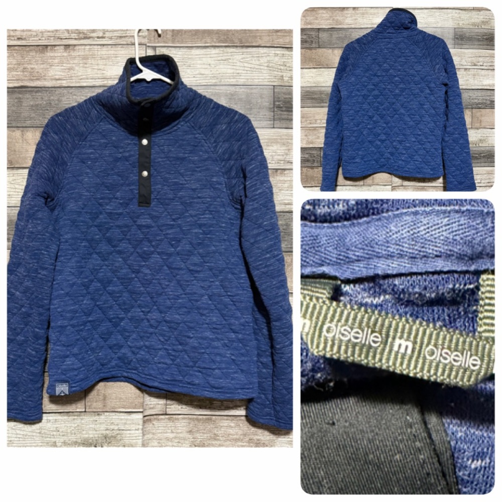 Oiselle Quilted Pullover Women’s M Blue Snap Button Casual (READ) - Picture 1 of 7